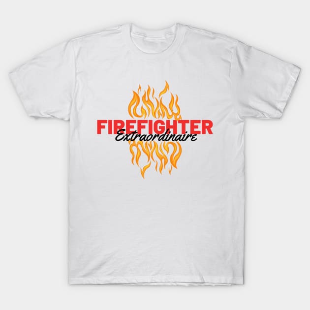 Firefighter extraordinaire black and red text design with flames Graphic T-Shirt by BlueLightDesign